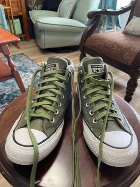 Converse All Star Low Top Sneakers in Olive Green and White